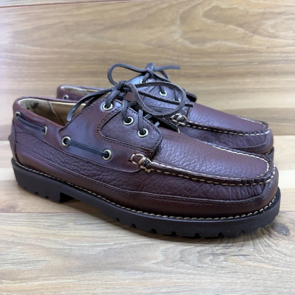 LL BEAN Allagash Moc Toe Loafers Mens 9.5 EE Brown Leather Handsewn Outdoor